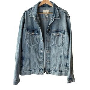 H&M Mens Light Wash Denim Trucker Jacket Blue Cotton Size L